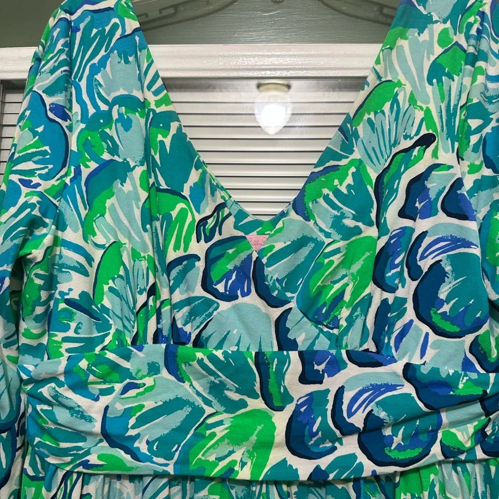 Lilly Pulitzer Fleur Agate Green Lazy River Rayon Spandex Jersey Dress XL - Picture 6 of 10